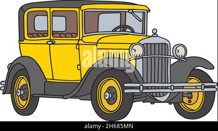 Il disegno a mano vettorizzato di un'auto vintage nera e gialla Illustrazione Vettoriale