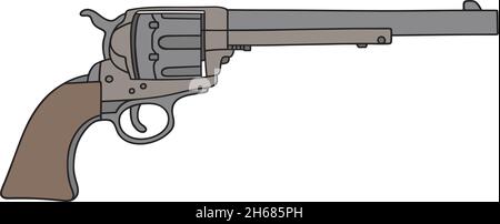 Il disegno a mano vettorizzato di una classica pistola americana Illustrazione Vettoriale