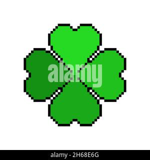 Shamrock pixel art. Clover pixelated. Insegna a 8 bit St.Patrick's Day Irish Holiday Illustrazione Vettoriale