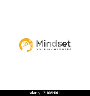 Mente piatta cervello persone silhouette logo design Illustrazione Vettoriale