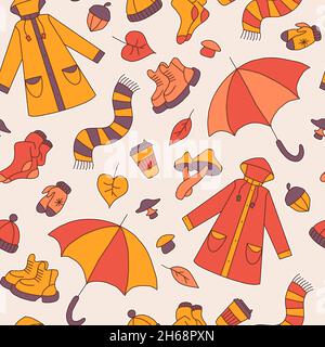 set di icone che simboleggiano l'autunno, stile cartoon luminoso, illustrazione vettoriale. Illustrazione Vettoriale