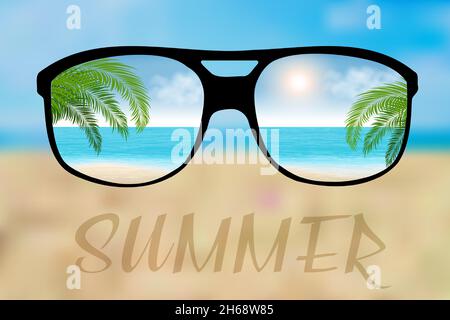 Occhiali estivi con palme e sole Illustrazione Vettoriale