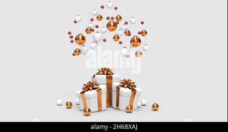 Regali di natale su sfondo grigio - rendering 3D Foto Stock