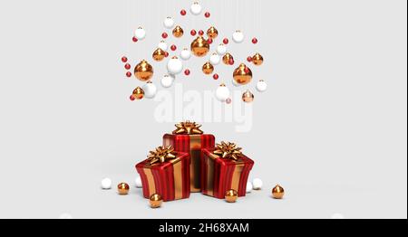 Regali di natale su sfondo grigio - rendering 3D Foto Stock