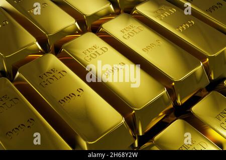 Lingotti d'oro realistici - rendering 3d Foto Stock