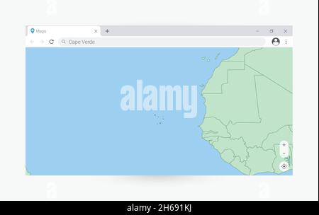 Finestra del browser con mappa di Capo Verde, ricerca Capo Verde in internet. Moderno modello di finestra del browser. Illustrazione Vettoriale