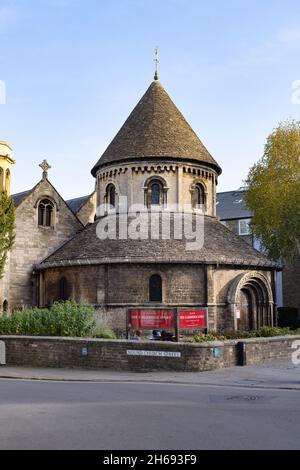 Round Church Cambridge UK; aka Church of the Holy Sepolcher, una chiesa medievale a Bridge Street, Cambridge Inghilterra Foto Stock