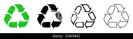 Icona di riciclo. Set di cartelli triangolari eco-riciclabili. Illustrazione vettoriale. Etichetta di riciclaggio Illustrazione Vettoriale