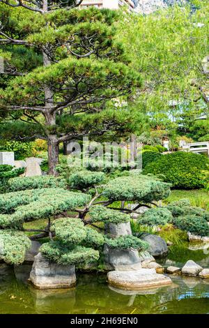 I Giardini Giapponesi a Monaco, Francia - Principato di Monaco, Monaco, Monte-Carlo, disegno paesaggistico dell'architetto Yasuo Beppu Foto Stock