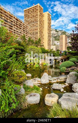 I Giardini Giapponesi a Monaco, Francia - Principato di Monaco, Monaco, Monte-Carlo, disegno paesaggistico dell'architetto Yasuo Beppu Foto Stock