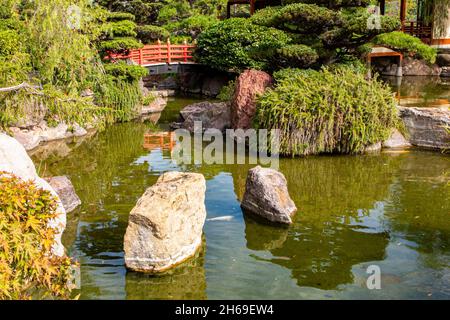 I Giardini Giapponesi a Monaco, Francia - Principato di Monaco, Monaco, Monte-Carlo, disegno paesaggistico dell'architetto Yasuo Beppu Foto Stock