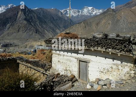 Thini villaggio in Mustang inferiore, Nepal Foto Stock