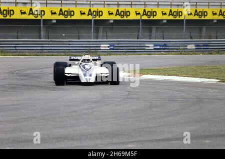 Imola, 1980: Prove di Formula 1 sul circuito di Imola. Nelson Piquet in azione su Brabham bt49. Foto Stock