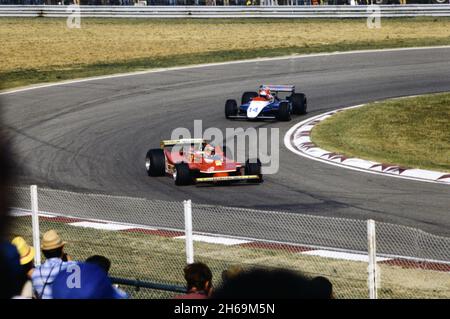 Imola, 1980: Prove di Formula 1 sul circuito di Imola. Gilles Villeneuve in azione sulla Ferrari T5. Foto Stock