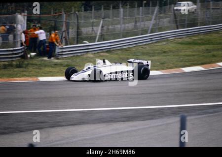 Imola, 1980: Prove di Formula 1 sul circuito di Imola. Nelson Piquet in azione su Brabham bt49. Foto Stock