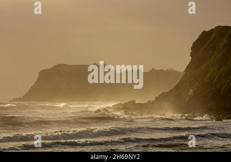isola di wight ventnor mare, scogliere costiere e rocce a ventnor isola di wight, mari ruvidi che si schiantano su rocce a steephill baia isola di wight uk. Foto Stock