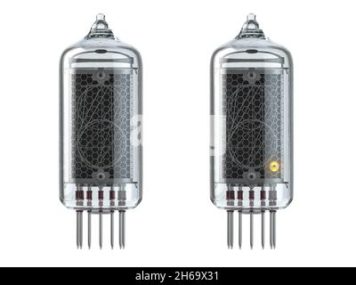 Indicatore vuoto della provetta nixie isolato su bianco. illustrazione 3d Foto Stock