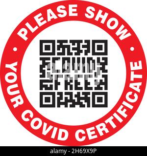 Adesivo per controllo codice QR certificato Covid-19. Segno vettoriale. Illustrazione Vettoriale