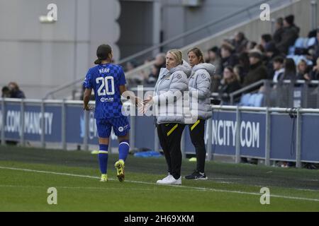 Manchester, Regno Unito. 14 novembre 2021. Durante la partita della fa Women's Super League all'Academy Stadium di Manchester. Il credito d'immagine dovrebbe leggere: Andrew Yates/Sportimage Credit: Sportimage/Alamy Live News Foto Stock