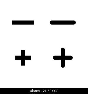 Set di simbolo matematico più e meno, icona matematica istruzione, disegno grafico vettoriale elemento web, segno finanziario . Illustrazione Vettoriale