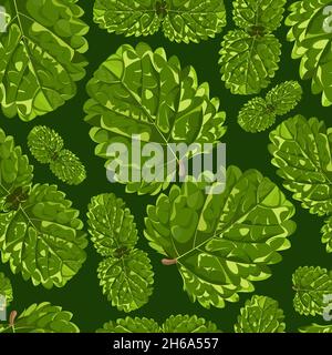 Motivo senza cuciture con petali alla menta su sfondo verde Illustrazione Vettoriale
