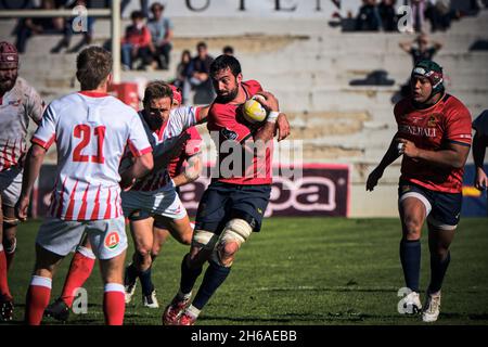 Didascalia: Madrid, Spagna. 14 novembre 2021. Campionato Europa di Rugby 2021 - Spagna vs Russia. Il Rugby Europe Championship 2021 fa parte del processo di qualificazione per la Coppa del mondo di Rugby 2023 in Francia. Estadio Central UCM, Madrid, Spagna. Credit: EnriquePSans/Alamy Live News Foto Stock