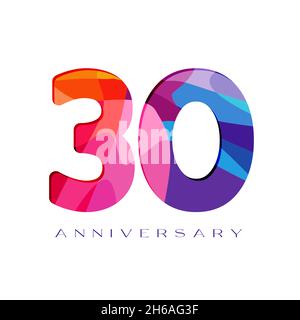 numeri del 30° anniversario. concetto di logotipo di 30 anni. Modello grafico astratto isolato. Creative luminoso a 3 e 0 cifre. digi in vetro colorato Illustrazione Vettoriale