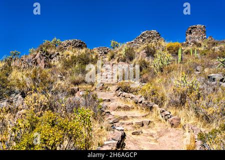 Rovine pre-inca a Chivay in Perù Foto Stock