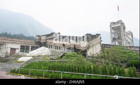 Danni agli edifici dopo il terremoto di Wenchuan, Sichuan, Cina Foto Stock