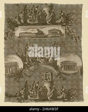 Le Romain (il romano) (tessuti d'arredo), Francia, 1811. Progettato da Jean Baptiste Huet, inciso da Jules Mallet, dopo Bartolomeo Pinelli. Foto Stock
