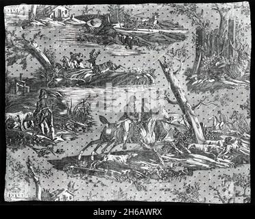 La Route de Jouy (la strada per Jouy) (tessuti d'arredamento), Nantes, c.. 1820. Inciso da Delmes dopo Carle Vernet e Horace Vernet, prodotto da Favre-Petitpierre et Cie. Foto Stock