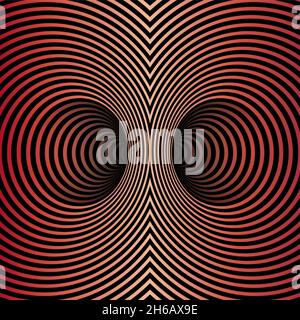 Wormhole Optical Illusion, Geometric Dark Red gradient Abstract Hypnotic Double Worm Hole Tunnel, Abstract Twisted Vector Illusion 3D Optical Art Illustrazione Vettoriale