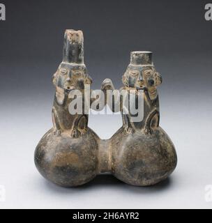 Doppio vaso sotto forma di due figure bevendo e tenendo mani, A.D. 1000/1400. Foto Stock