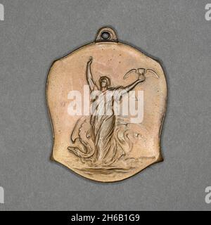 Medaglia commemorativa del Congresso Internazionale sulla tubercolosi, Washington D.C., 1908. Figura allegorica femminile che tiene una clessidra alata, con drago. Foto Stock