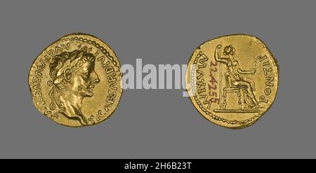 Aureus (Coin) raffigurante l'imperatore Tiberio, 26-37. Foto Stock