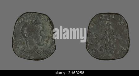 Sestertius (Coin) raffigurante l'imperatore Gordianus, 238-244. Foto Stock