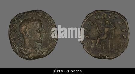 Sestertius (Coin) raffigurante l'imperatore Gordianus, 238-244. Foto Stock