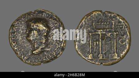 Sestertius (Coin) raffigurante l'imperatore Nerone, 54-69. Foto Stock