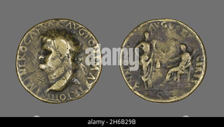 Sestertius (Coin) raffigurante l'imperatore Nerone, 54-68. Foto Stock