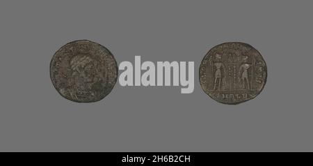 Follis (Coin) raffigurante l'imperatore Costantino II come Cesare, 333-335. Foto Stock