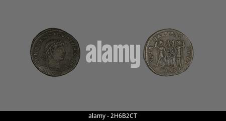 Follis (Coin) raffigurante l'imperatore Costantino II come Cesare, 333-335. Foto Stock