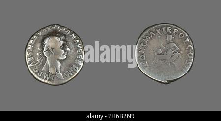 Denario (Coin) raffigurante l'imperatore Traiano, 98-99. Foto Stock