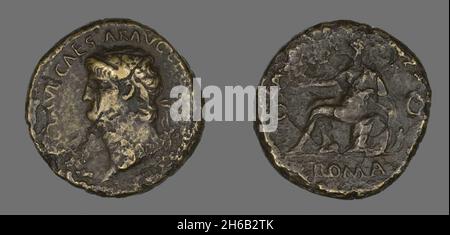 Sestertius (Coin) raffigurante l'imperatore Nerone, 65. Foto Stock