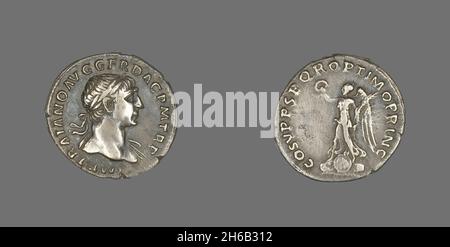 Denario (Coin) raffigurante l'imperatore Traiano, 103-111. Foto Stock
