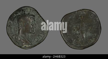 Sestertius (Coin) raffigurante l'imperatore Maximino, 235-236. Foto Stock