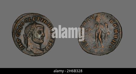 Follis (Coin) raffigurante l'imperatore Diocleziano, 284-305. Foto Stock