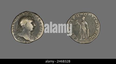 Denario (Coin) raffigurante l'imperatore Traiano, 103-111. Foto Stock