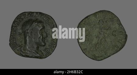 Sestertius (Coin) raffigurante l'imperatore Maximino, 235-238. Foto Stock