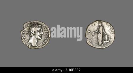 Denario (Coin) raffigurante l'imperatore Antonino Pio, 152. Foto Stock