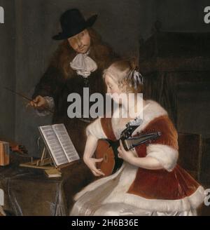 La lezione di musica, c.. 1670. Dettagli da un'illustrazione più grande. Foto Stock